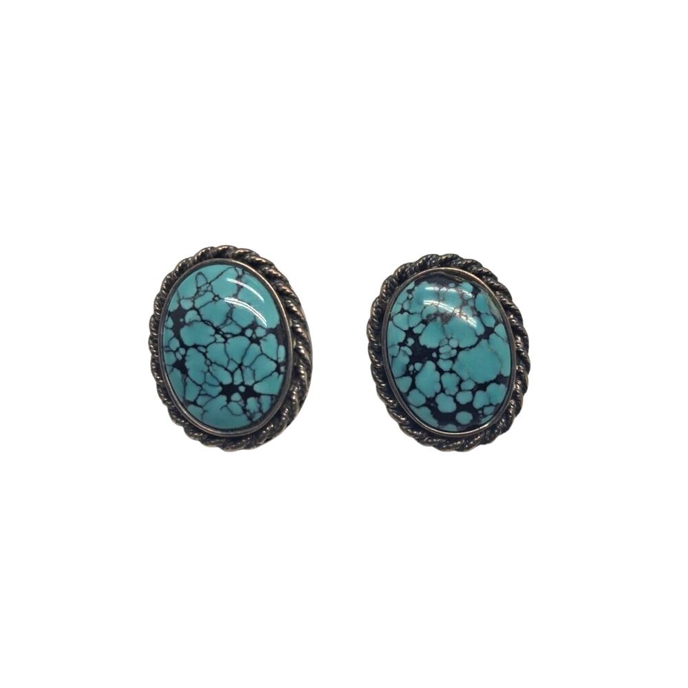 Vintage Sterling DTR Jay King Turquoise Round Pierced Earrings